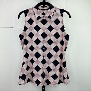 Y2K Tommy Hilfiger Sleeveless Button Front Top Womens Small Plaid Stretch Preppy